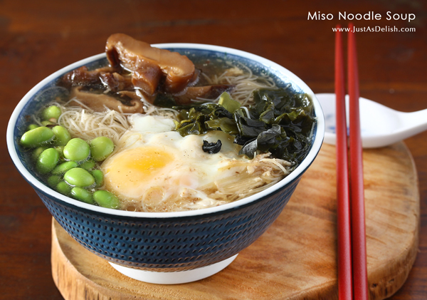 Edamame Mushroom Miso Noodle Soup