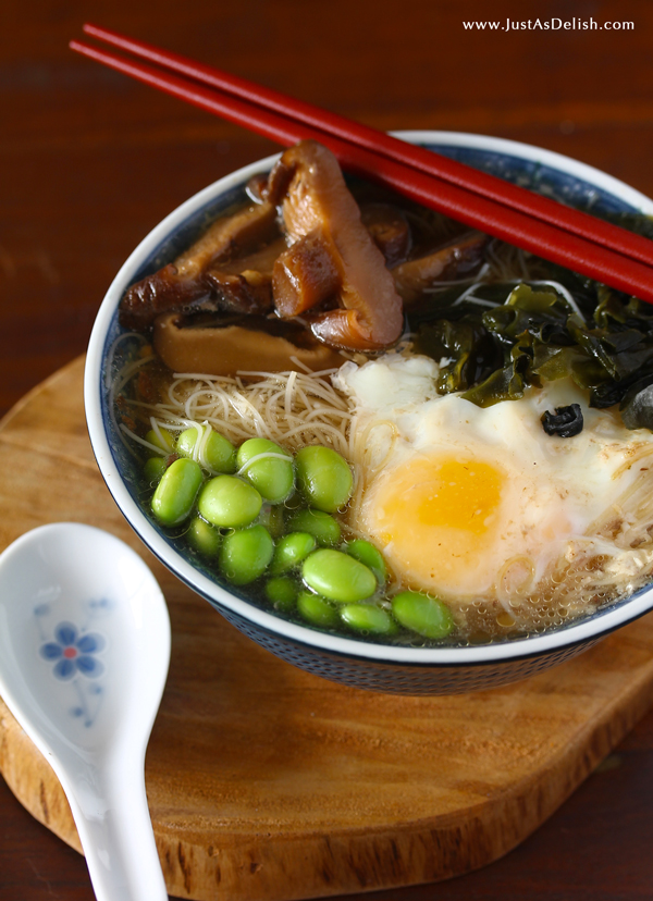 Edamame Mushroom Miso Noodle Soup