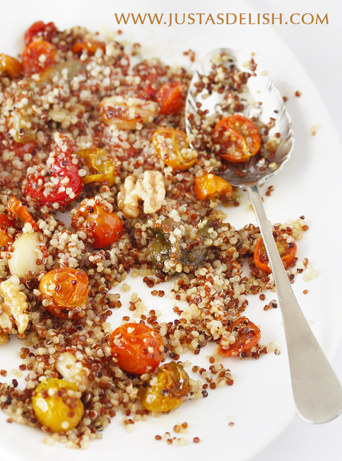 Confit Tomatoes & Roasted Capsium Quinoa Salad | Justasdelish.com