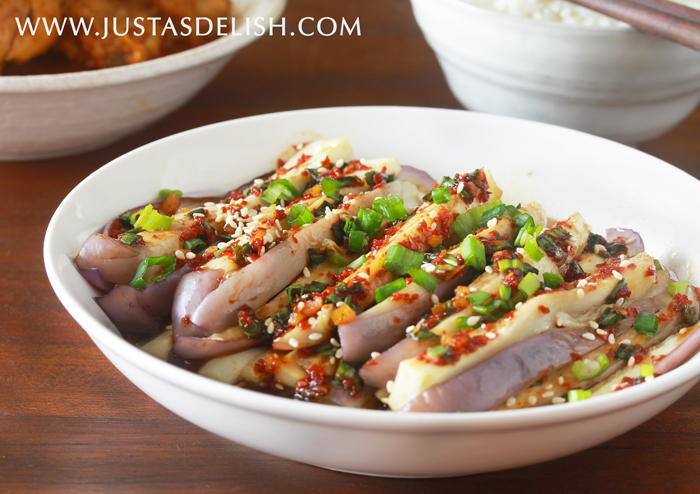 Korean Style Steamed Eggplants | Justasdelish.com